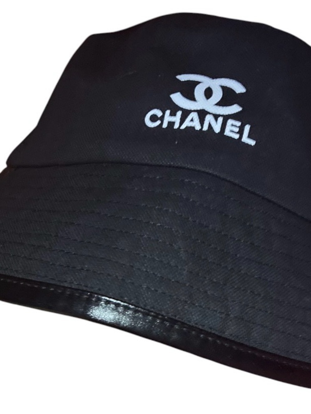 NEW CHANEL Black Bucket Hat with White Logo